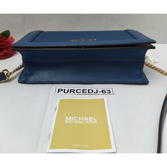 Michael Kors Jet Set Blue Leather Flap Closure Chain Strap Crossbody Bag - Picture 8 of 16